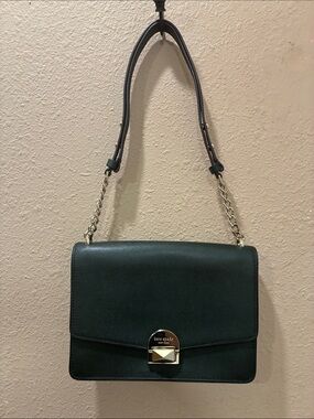 Kate SpadeElegant Green Structured Leather Shoulder Bag